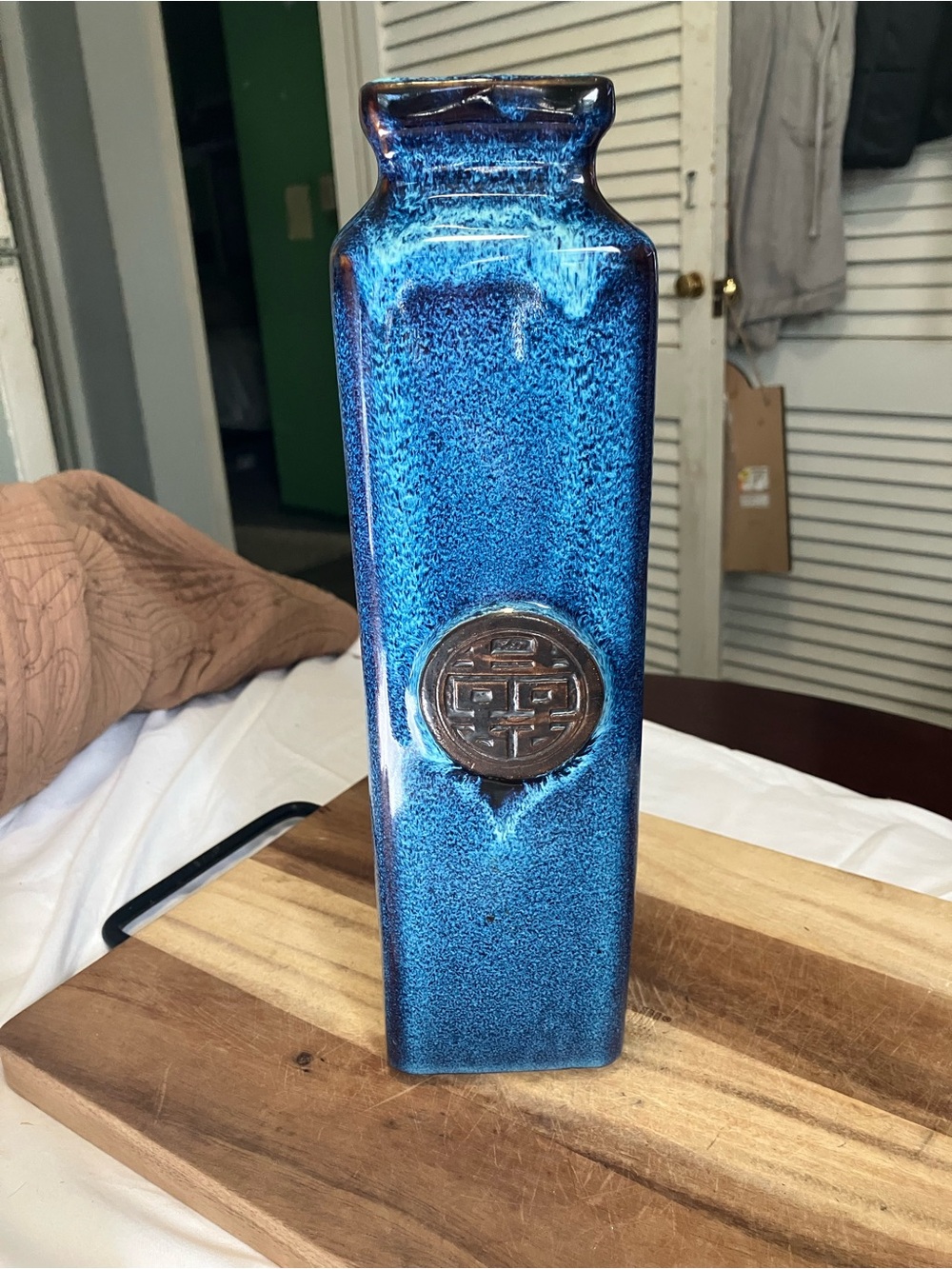 Blue Ceramic Square Slab Vase